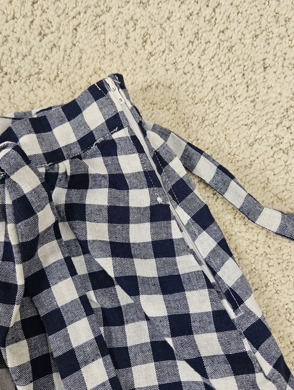 Mod Cloth Pleated Skirt Mini Gingham Blue White Belt Pocket Lightweight Womens L - Picture 3 of 8